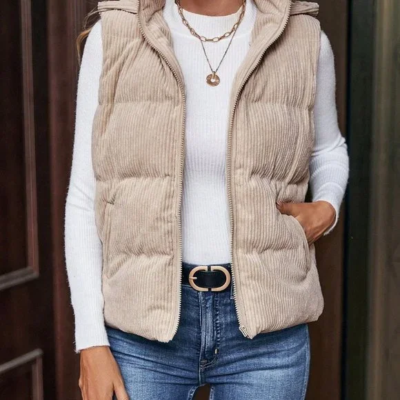 Apricot Casual Womens Zip Up Hooded Vest Puffer Coat - Picture 3 of 5